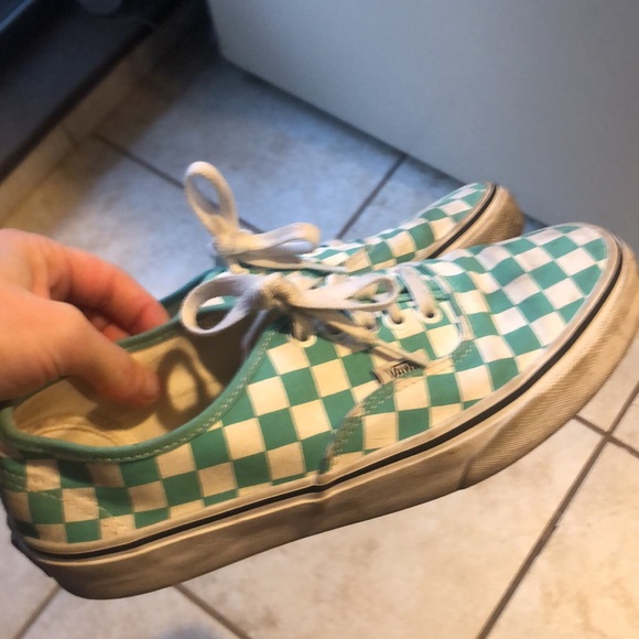 Teal n White checkered vans Sz 8 - Picture 2 of 5